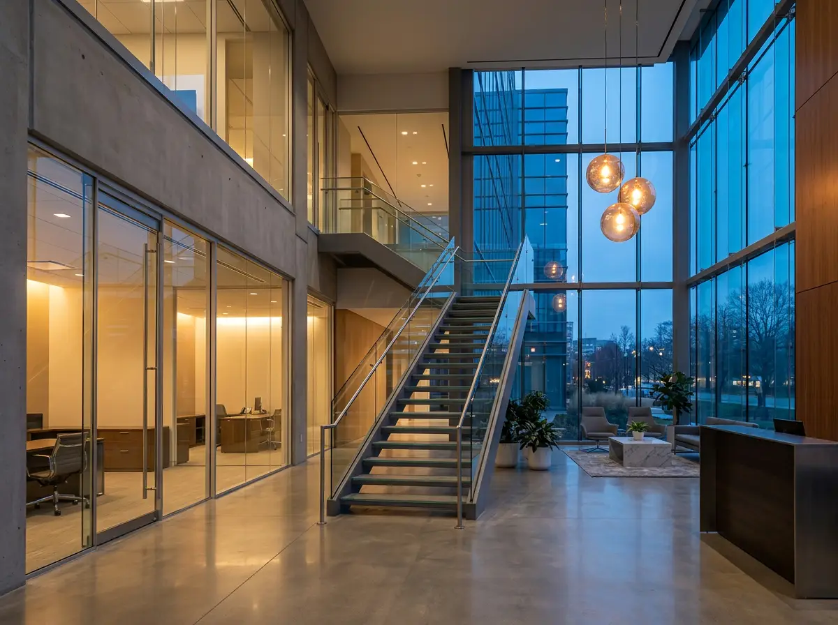 Interior glass lobby installation